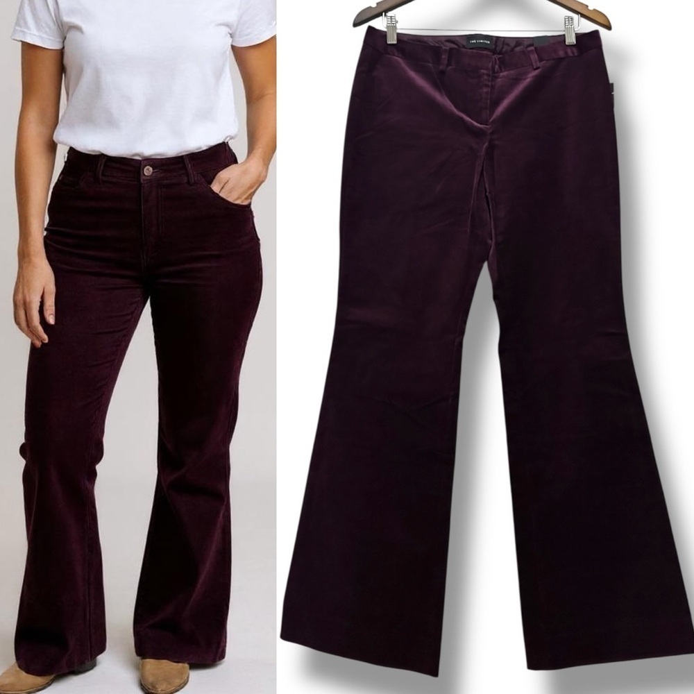 174 The Limited | NWT Women’s Burgundy Velvet Drew Fit Flare Pants (Size 8)